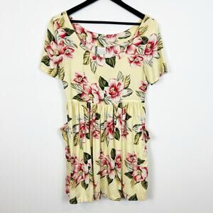 Vintage 90's Moda International Butter Yellow Floral Babydoll Dress Size Small